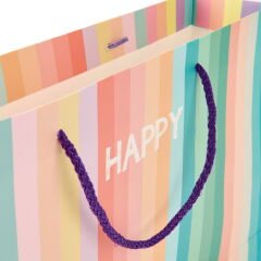 Happy Yatay Karton Çanta - Renkli - 25x38 cm