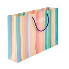 Happy Yatay Karton Çanta - Renkli - 25x38 cm