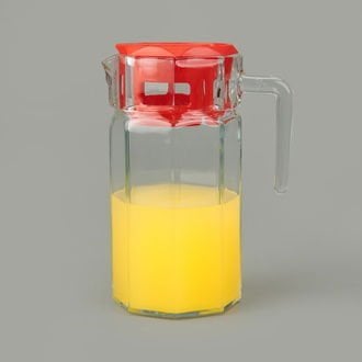 Köşem Sürahi - Şeffaf / Kırmızı - 1,25 lt