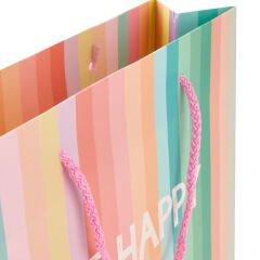 Be Happy Dikey Karton Çanta - Renkli - 38x25 cm