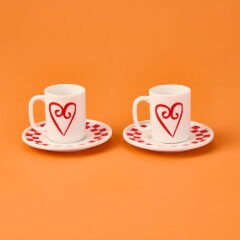 Kitchen Love 4 Parça Kahve Fincan Takımı - Pembe / Beyaz