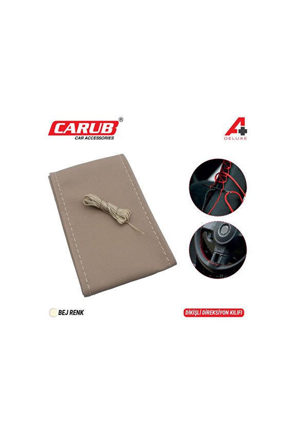 Carub Direksiyon Kılıfı İğneli 38cm Delüx Bej Dikişli