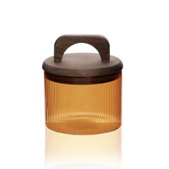 Mia Akasya Kulplu Cam Kavanoz - Amber - 350 ml