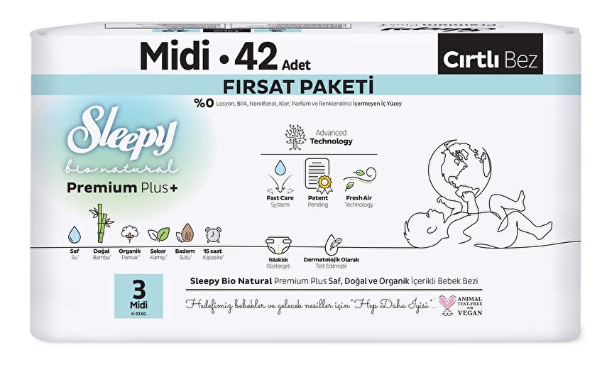 Sleepy Bio Natural Fısat Paketi Midi (3) 42'li