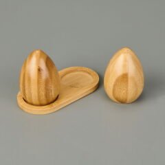 Bambu Yumurta Model Stantlı Tuzluk ve Biberlik - Kahverengi