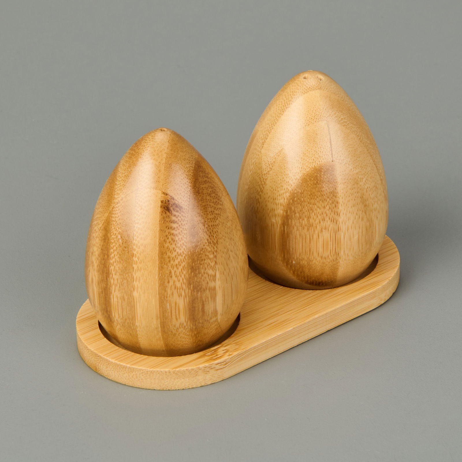 Bambu Yumurta Model Stantlı Tuzluk ve Biberlik - Kahverengi