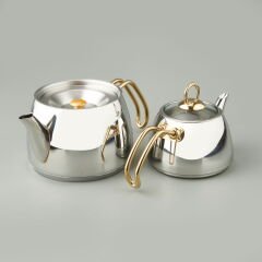 Aquamarine Special Çelik Çaydanlık - Gri / Altın - 2,1 lt + 1 lt