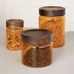 Mia Akasya Yuvarlak Cam Kavanoz - Amber - 500 ml