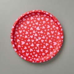 Kalpli Metal Tepsi - Kırmızı / Pembe - 35x35 cm