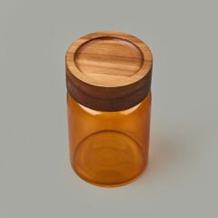 Mia Akasya Yuvarlak Cam Kavanoz - Amber - 250 ml