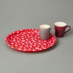 Kalpli Metal Tepsi - Kırmızı / Pembe - 35x35 cm