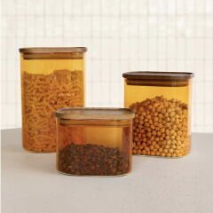 Mia Akasya Dikdörtgen Cam Kavanoz - Amber - 500 ml