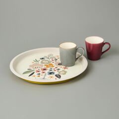 Çiçekli Metal Tepsi - Renkli - 35x35 cm