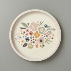 Çiçekli Metal Tepsi - Renkli - 35x35 cm