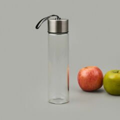 H2O Metal Kapaklı Cam Matara - Şeffaf / Gri - 450 ml