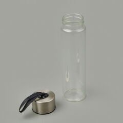 H2O Metal Kapaklı Cam Matara - Şeffaf / Gri - 450 ml