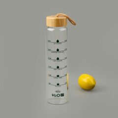 H2O Fit Bambu Kapaklı Cam Matara - Şeffaf / Açık Kahverengi - 1 lt