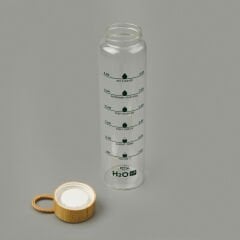 H2O Fit Bambu Kapaklı Cam Matara - Şeffaf / Açık Kahverengi - 1 lt