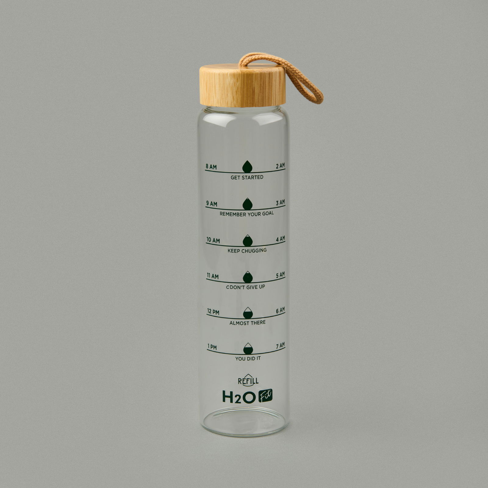 H2O Fit Bambu Kapaklı Cam Matara - Şeffaf / Açık Kahverengi - 1 lt