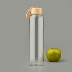 H2O Bambu Kapaklı Cam Matara - Şeffaf / Açık Kahverengi - 750 ml