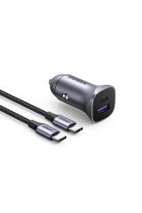 UGREEN PD 30W QC PD Alüminyum Araç Çakmaklık Şarj Cihazı 1xUSB-C 1xUSB-A Gri 40858