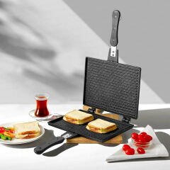 Alüminyum Döküm Lüks Büyük Tost Tavası - Siyah