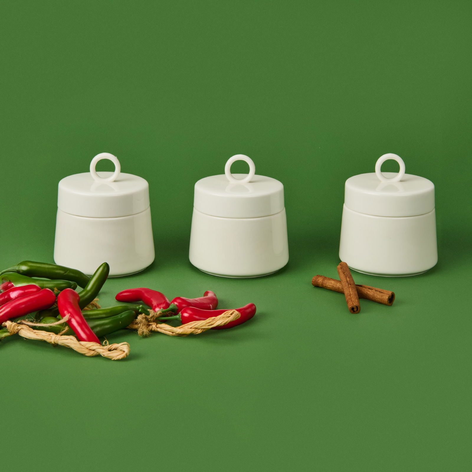 3'lü Porselen Ring Küçük Baharatlık - Beyaz / Siyah