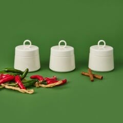 3'lü Porselen Ring Küçük Baharatlık - Beyaz / Siyah