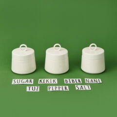 3'lü Porselen Ring Küçük Baharatlık - Beyaz / Siyah