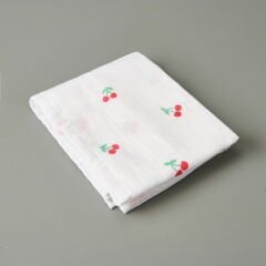 Soft Müslin Kiraz Desenli Kurulama Bezi - Beyaz - 40x60 cm