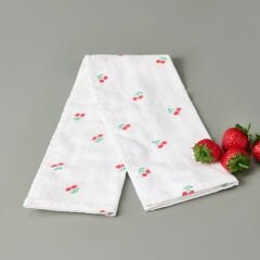 Soft Müslin Kiraz Desenli Kurulama Bezi - Beyaz - 40x60 cm