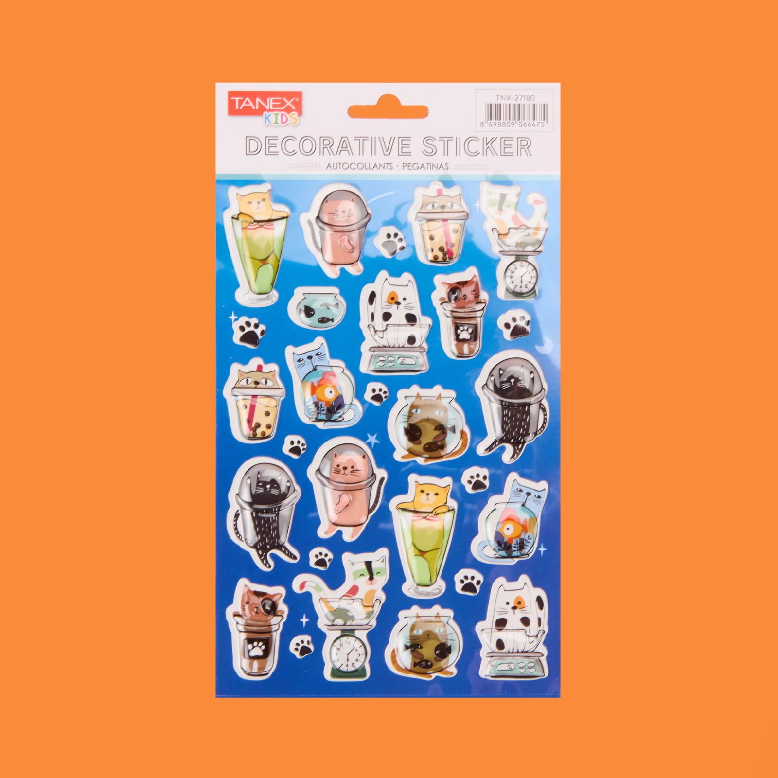 Astronot Kedi Temalı Sticker - Renkli