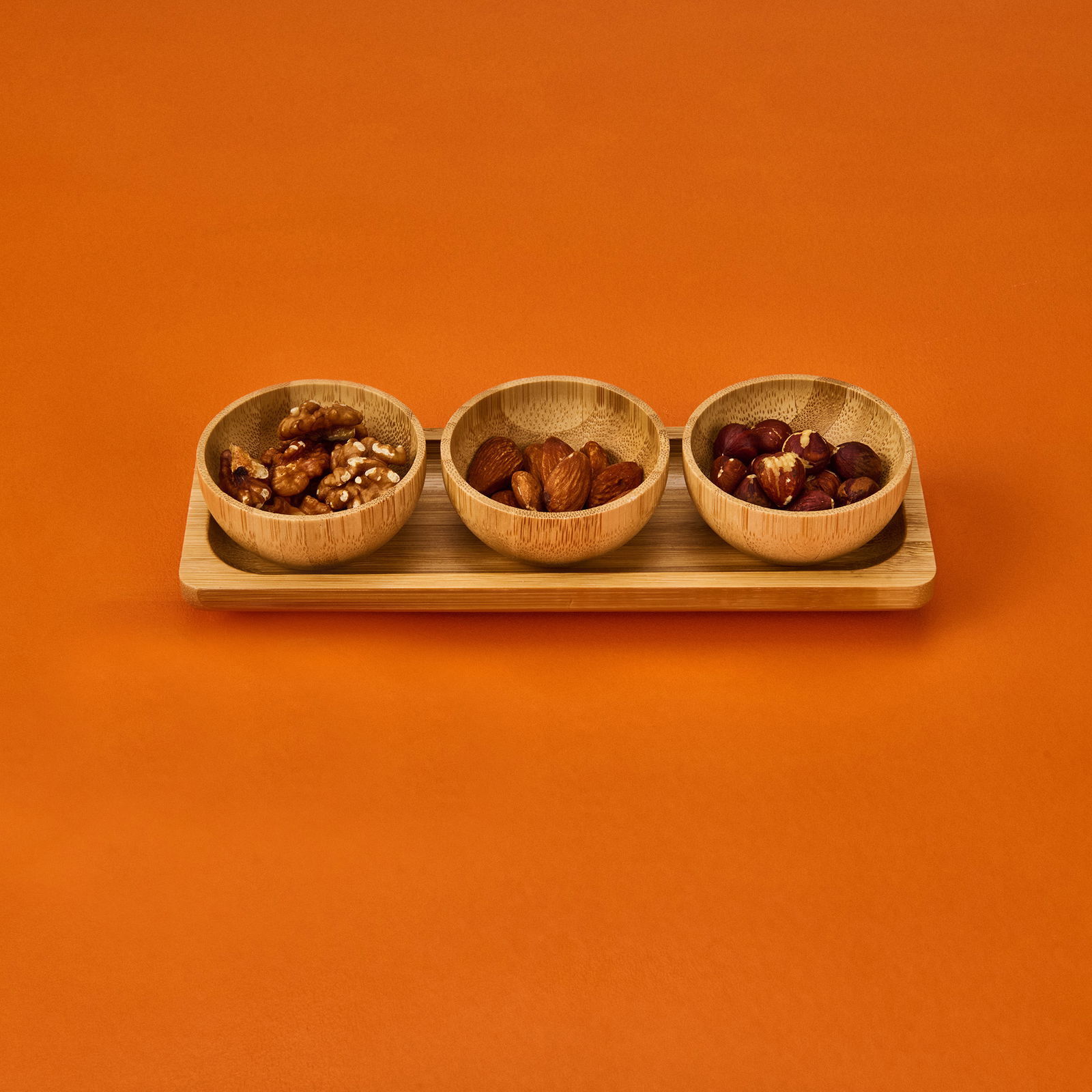 3'lü Bambu Çerezlik Seti - Kahverengi