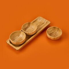 3'lü Bambu Çerezlik Seti - Kahverengi