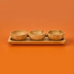 3'lü Bambu Çerezlik Seti - Kahverengi