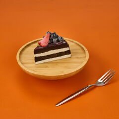 Yuvarlak Ayaklı Bambu Sunumluk - Kahverengi - 20x6 cm