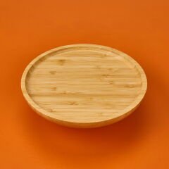 Yuvarlak Ayaklı Bambu Sunumluk - Kahverengi - 20x6 cm