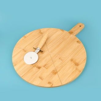 Pizza Sunum Tahtası ve Bıçağı - Açık Kahverengi - 34 cm