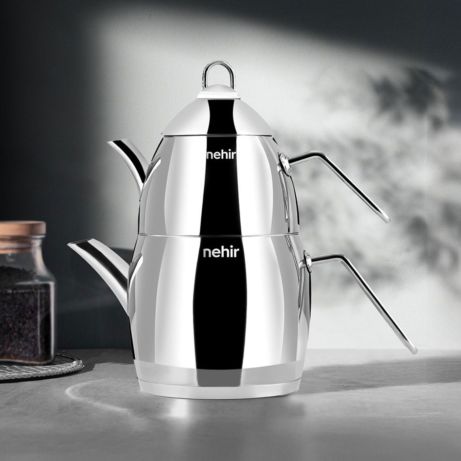 Florina Midi Çelik Çaydanlık Takımı - Gri - 1,5 lt + 1 lt