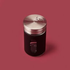 Metal Kaplı Cam Baharatlık - Siyah / Gri - 8 cm