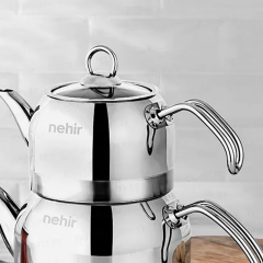 Lotus Midi Çelik Çaydanlık Takımı - Gri - 1,9 lt + 1,3 lt