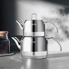 Lotus Midi Çelik Çaydanlık Takımı - Gri - 1,9 lt + 1,3 lt