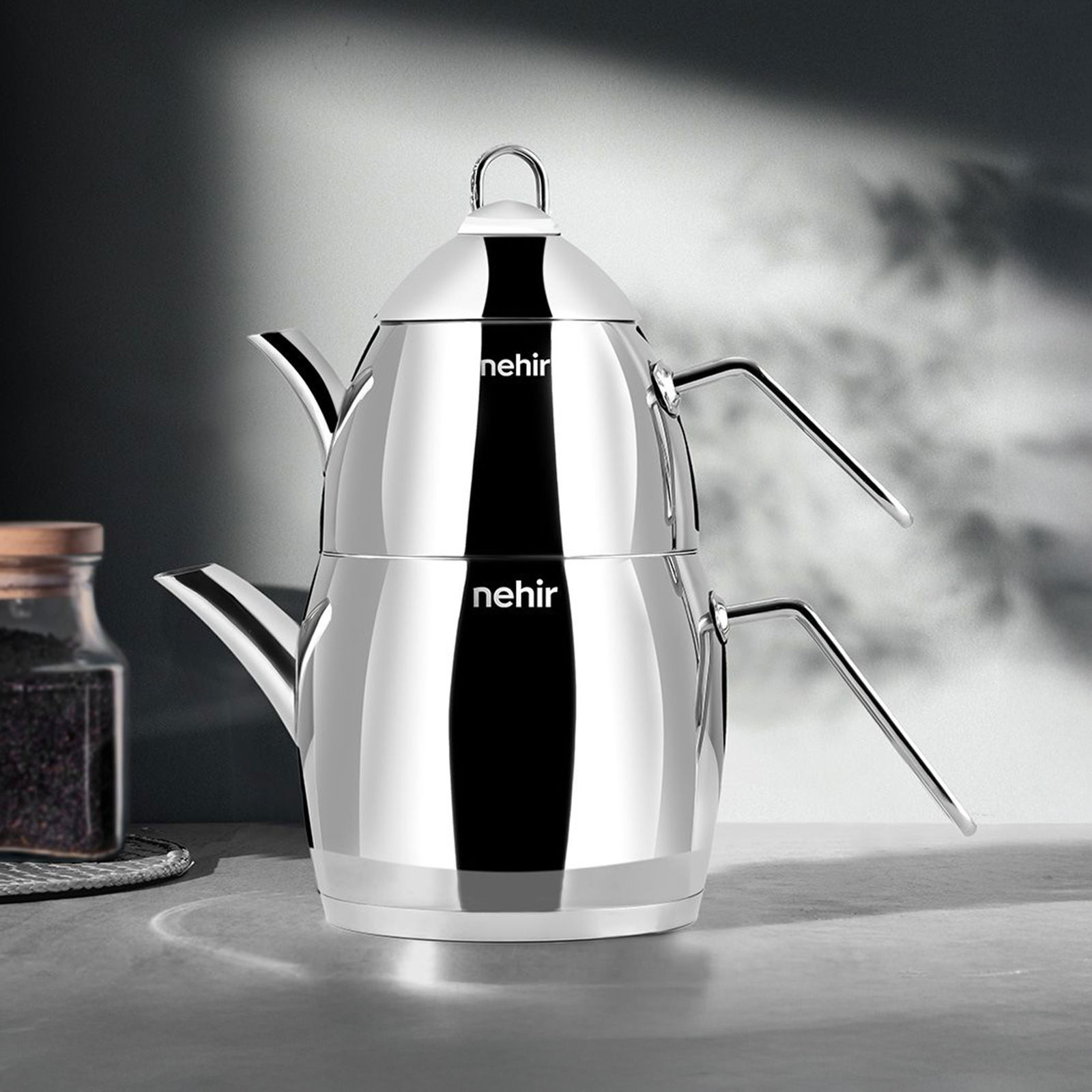 Florina Maxi Çelik Çaydanlık Takımı - Gri - 2,1 lt + 1,4 lt