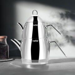 Florina Maxi Çelik Çaydanlık Takımı - Gri - 2,1 lt + 1,4 lt