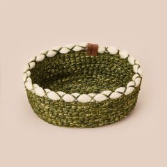 Living Green Culture Dekoratif Sepet - Krem / Yeşil - 21x8 cm