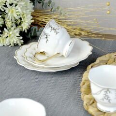 Valeria Porselen 6'lı Kahve Fincanı - Beyaz / Altın