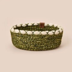 Living Green Culture Dekoratif Sepet - Krem / Yeşil - 21x8 cm