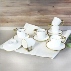 Canarino Yaldızlı 6'lı Kahve Fincanı - Beyaz / Altın