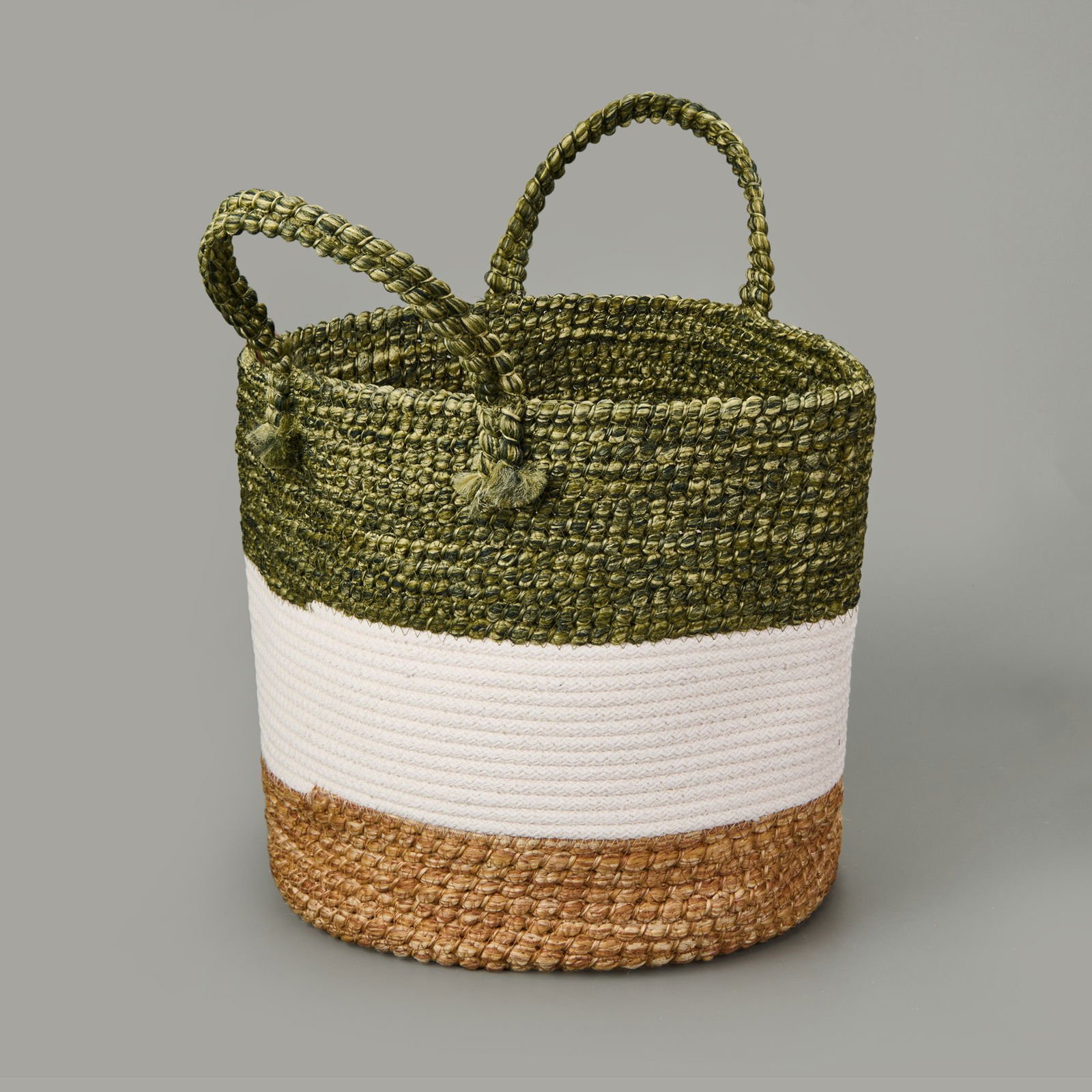 Living Green Culture Dekoratif Sepet - Krem / Yeşil - 27x28 cm