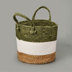 Living Green Culture Dekoratif Sepet - Krem / Yeşil - 27x28 cm
